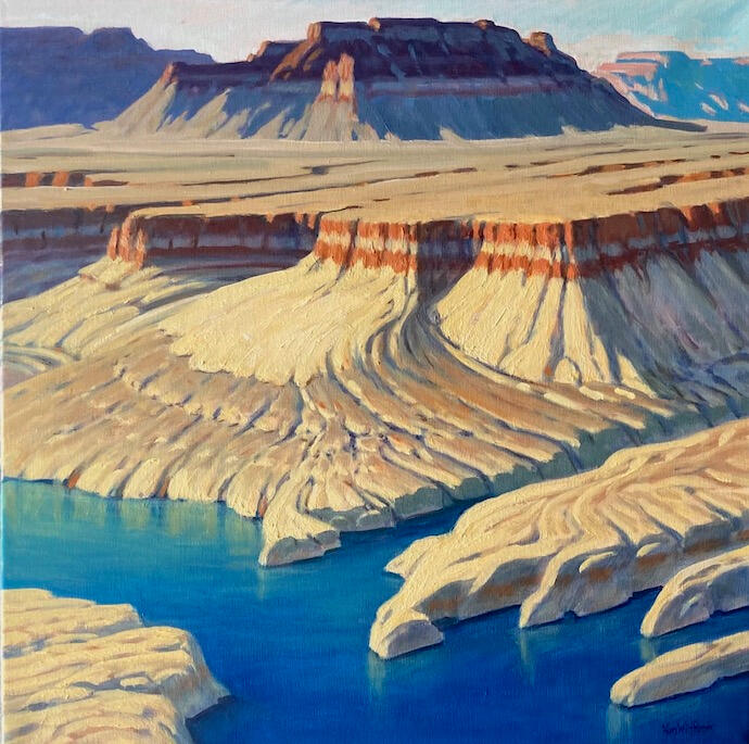 lake powell fan formations - landscape painting - kate withers over lake powell - fan rock formations - landscape painting