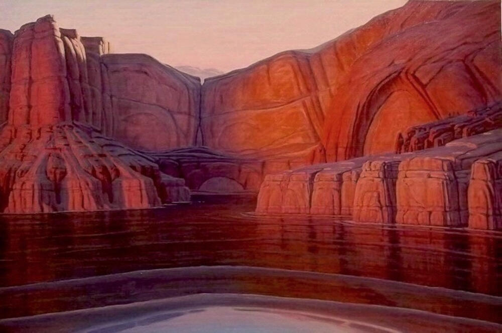 sanctuary - lake powell dusk lake powell at sunset - red landscape art