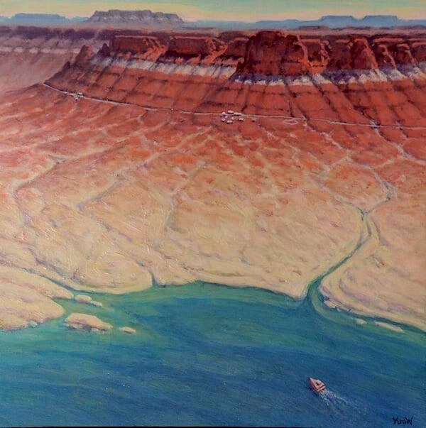 hite overlook - historic lake powell - utah lake powell aerial view art