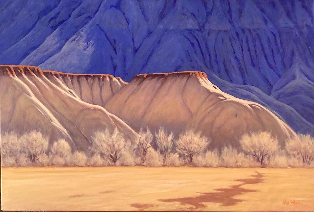 winter light - clay hills - caineville cainville utah landscape painting - clay hills - chinle