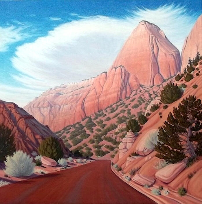 road to zion - southwest art road painting zion national park - utah art